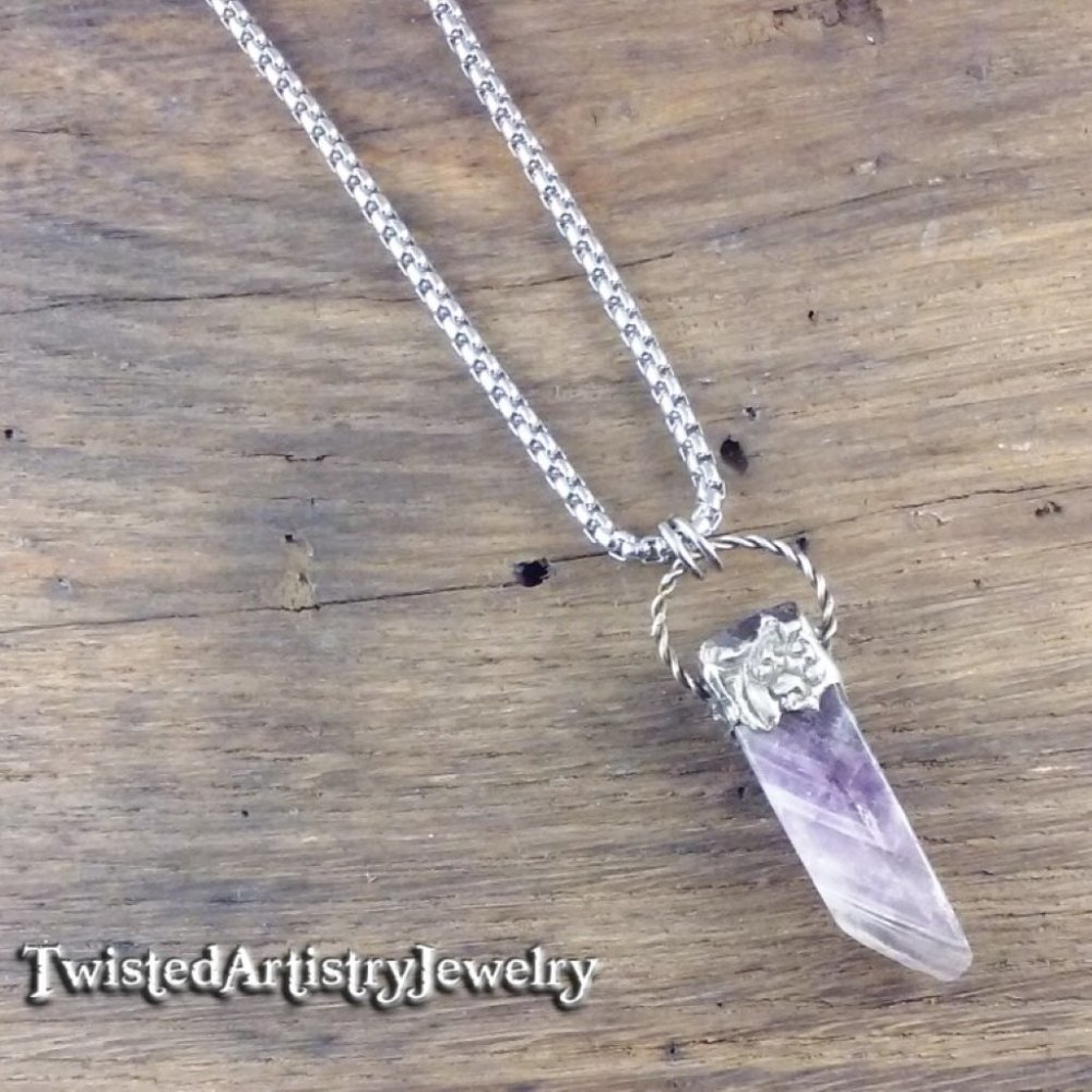 Chevron Amethyst Shard Pendant Necklace - Picture 4 of 6